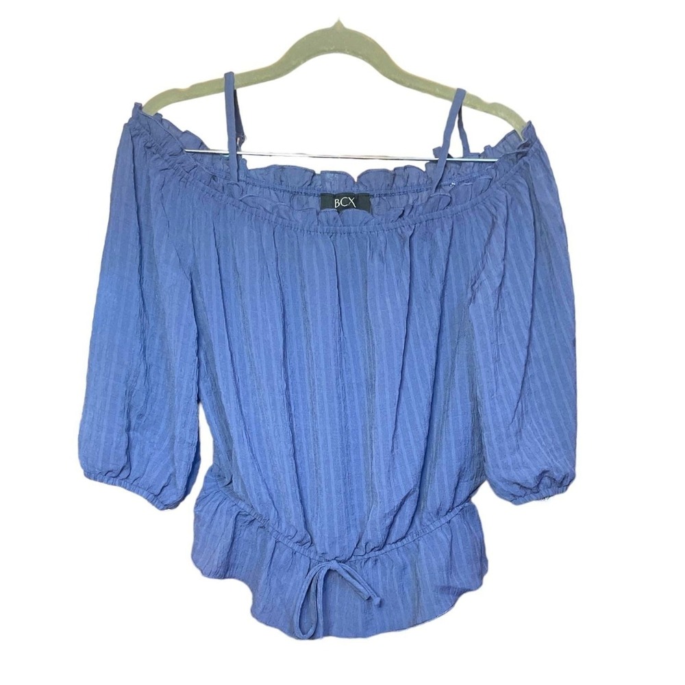 BCX Blue Textured Cold Shoulder Top Size M NWT Cottagecore Coquette Date Night